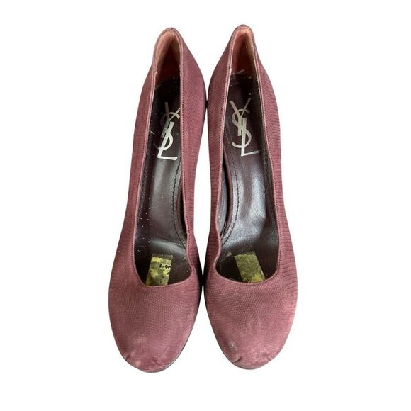 Vintage Yves Saint Laurent Burgundy Faux Snakeskin Leather Pumps Size 8 US - Picture 6 of 13